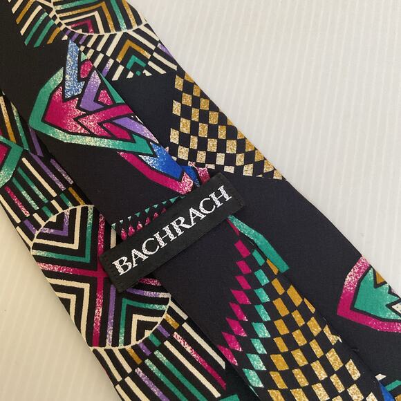 Vintage Bachrach Made in USA Tie Geometric Abstract Pattern 90s All Silk - Picture 4 of 10